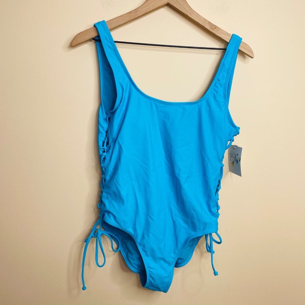 NWT‎ CYN & LUCA Blue One Piece Swimsuit Size Large